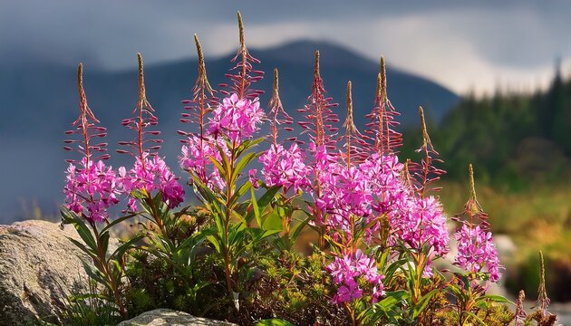 Pink Alpine Willowherb Plant With Flowers