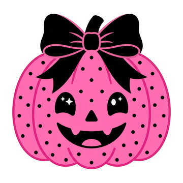 Cute pink polka dot pumpkin with black bow for halloween