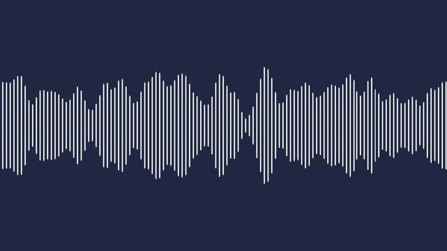 White audio waveform spectrum moving animation on blue background. Audio waves rhythm isolated wave pattern audio visual waveform motion graphics of music bar concept.