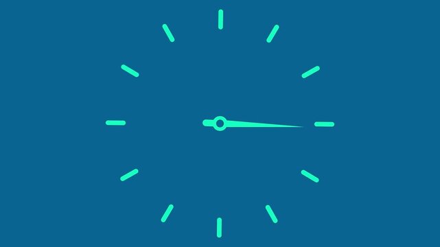 Clock spinning, watch animation on blue background with alpha channel. Analog clock icon flat style 24 hours day. Twenty four hours clock spinning animation.