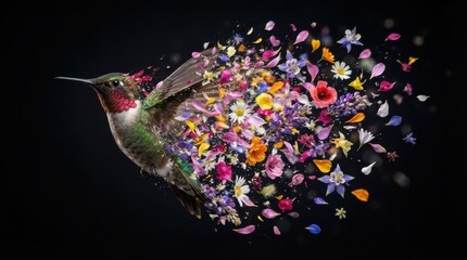 Obraz premium Hummingbird transforming into colorful flower petals