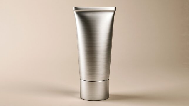 Minimalist skincare bottles on a warm gray background, studio lighting