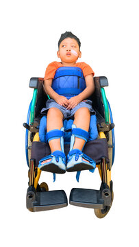 Child with Cerebral Palsy in Wheelchair with Orthotics and Chest Support