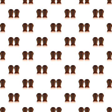 Brown hiking boots creating a repeating seamless pattern on a white background