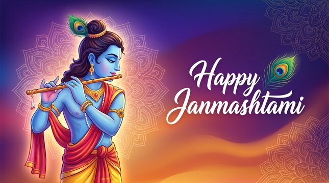 happy janmashtami simple greetings. poster, banner, template. vector illustration design