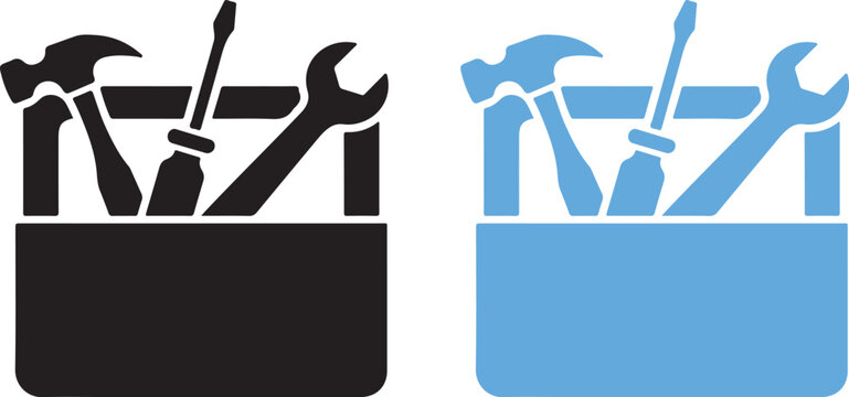 Black and blue toolbox with hammer screwdriver and wrench tools