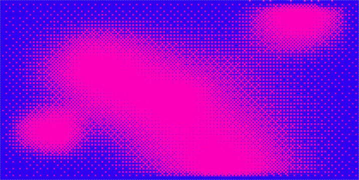 Blue pink bitmap pixel texture. Dotted dither gradient pattern background. 8 bit halftone faded pop art gradation wallpaper.