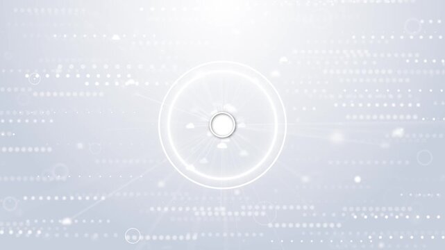 Bright white global interface visual with dotted map texture, soft circular HUD, cloud icons, and gentle digital depth. Perfect for presentation videos, network reports, clean titles, and overlays.