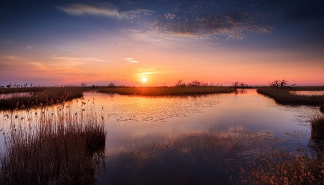 Spring Sunset In The Lagoon Of Grado