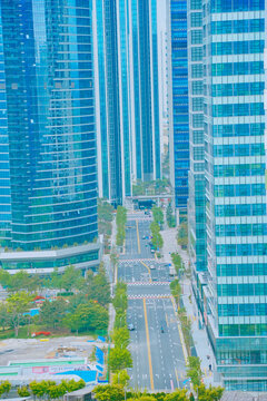 Songdo, Incheon, South Korea; 05 04 2025: The beautiful landscape of Songdo island International Business District (Songdo IBD) in South Korea. It is connected to Incheon airport