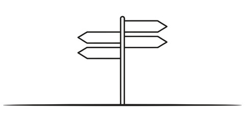 Simple line art signpost with multiple blank directional arrow signs © Icon_gallery