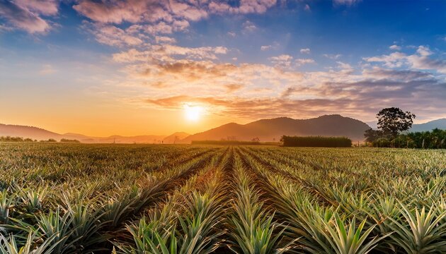 Serene Pineapple Field Under Golden Sunrise