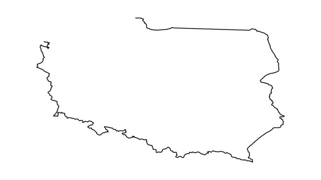 Outline animation of poland country map drawing itself on white background in continuous line.