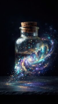 Glass bottle with swirling galaxy and stars inside