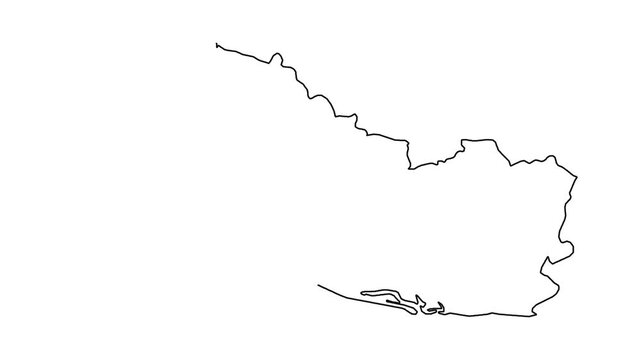 Outline drawing animation of El Salvador map country borders emerging on white background.