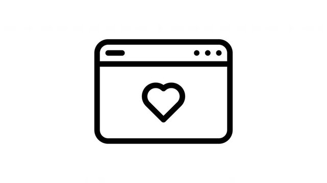 Favorite Web Page Heart Icon Minimalist Line Animation Seamless Loop with Alpha Channel Transparent Background