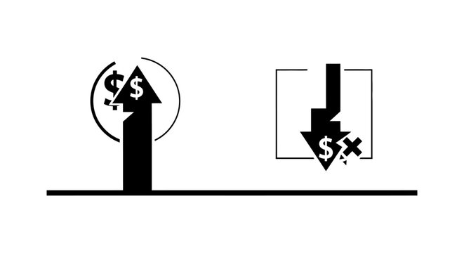 Financial graph up and down arrow with dollar sign symbol