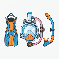 A set of colorful snorkeling equipment on a white background © ihd