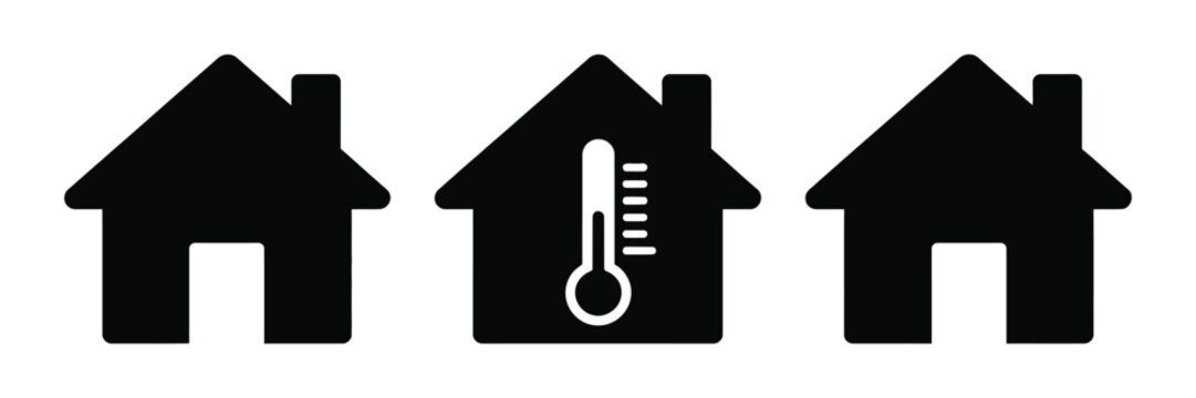 House Thermometer Icon, featuring smart home temperature control, climate monitoring system, indoor comfort, energy management, heating, cooling and thermostat symbol