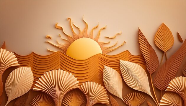 Boho Sun Flat Lay Illustration Header Or Banner Design Artwork Of Sunrise Sunshine And Sunset