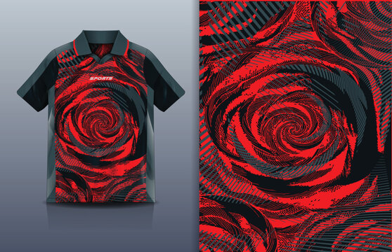 Jersey Sport Streetwear Design Abstract Spiral Vortex Grunge Pattern Red Black Polo Collar Sublimation Fashion