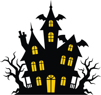 Spooky Dead Tree Silhouette Vector, Bare Halloween Tree Branches, Black Creepy Forest Tree Illustration