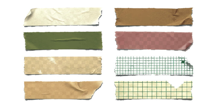 Set of colorful adhesive masking tape strips with torn edges for scrapbooking and paper crafts