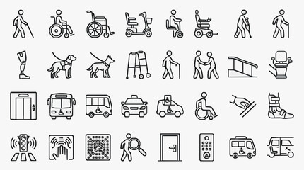Fototapeta premium Creative Black and White Line Icons Set Featuring Accessibility Mobility and Assistive Devices for SEO and Design