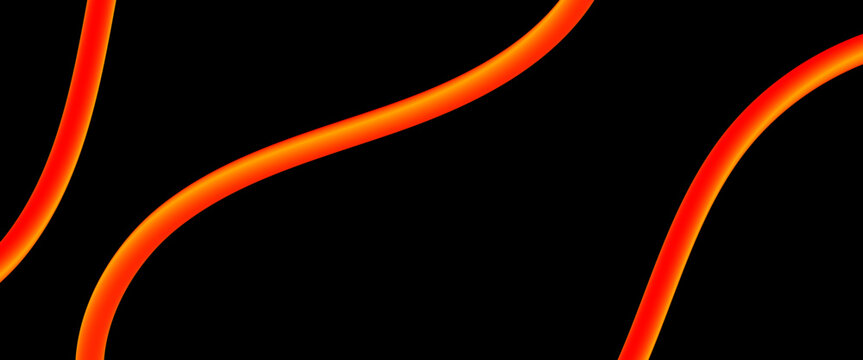 Abstract black background with glowing orange red 3D wavy curved lines, modern fiery neon fluid wave backdrop for tech banner, poster, presentation, futuristic cover design