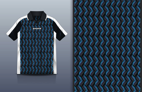 Jersey Sport Streetwear Design Vertical Wave Flame Repeat Pattern Blue Black Gray Polo Collar Sublimation Fashion
