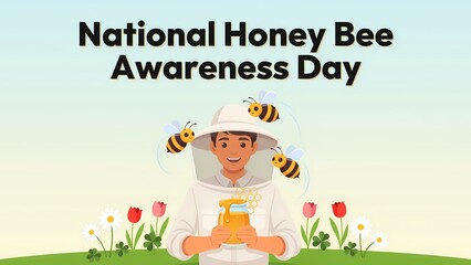Fototapeta premium National honey bee awareness day vector illustration with beekeeper