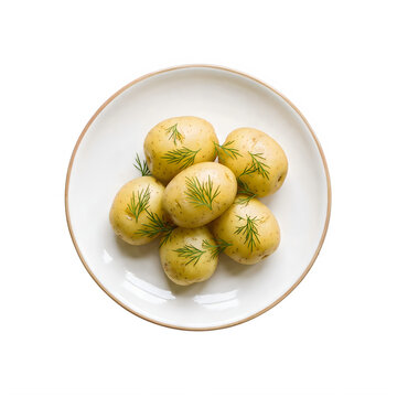 Fresh Cooked Potatoes With Dill Garnish On Plate transparent background