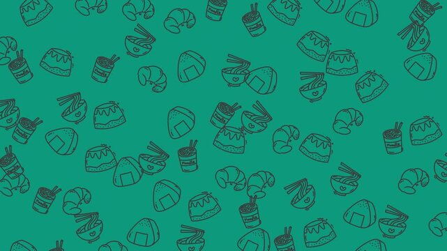 Cute Food and Doodle Snack  Seamless Pattern for Textile Design and Wrappings on Teal Background