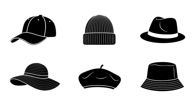 Set of Various Headwear Silhouettes and Fashion Hat Icons
