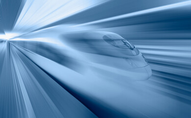 High speed train runs on rail tracks - Train in motion © muratart