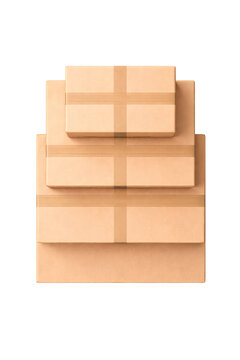 View stack of four cardboard boxes on black png transparent
