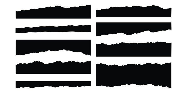 Set of black torn paper edges and ripped paper strips