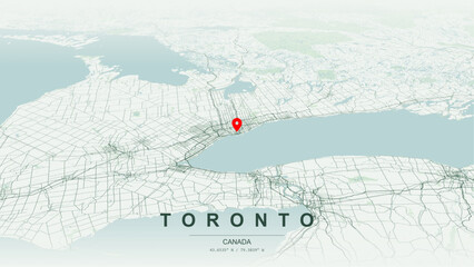 Fototapeta premium Modern minimalist vector map of Toronto, Ontario. High-quality scalable illustration of Toronto geographic boundaries along Lake Superior shoreline contours for posters design.
