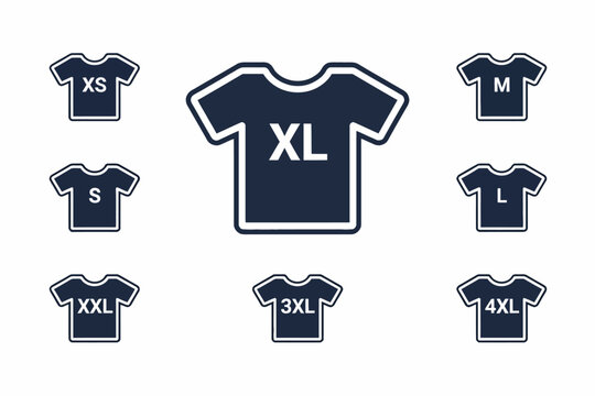 Size chart graphic showing various tshirt size labels arranged neatly