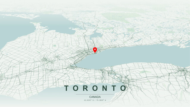 Modern minimalist vector map of Toronto, Ontario. High-quality scalable illustration of Toronto geographic boundaries along Lake Superior shoreline contours for posters design.