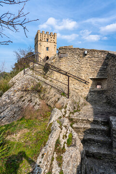 Marvelous sight at Roccascalegna, scenographic castle perched on a rocky hill in the Province of Chieti, Abruzzo, Italy.