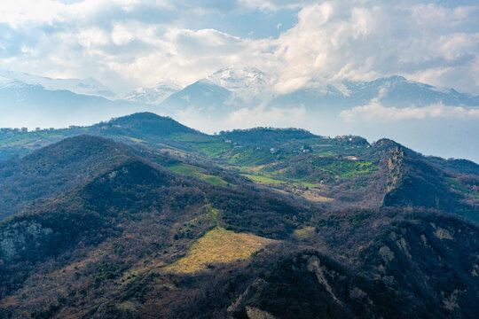Marvelous sight at Roccascalegna, scenographic castle perched on a rocky hill in the Province of Chieti, Abruzzo, Italy.