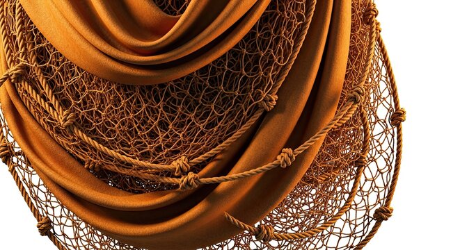 Textured Fabric Draped Over Fishing Net with Knots