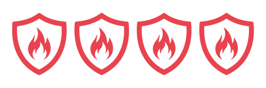 Flame Protection Shield Vector Collection With Fire Safety Icons, Emergency Response Symbols, Hazard Prevention Badges, Security Shields, Fire Rescue Concepts, And Modern Flat Design Isolated On White
