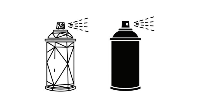Aerosol spray paint can icons in geometric line art and solid black silhouette styles with graffiti container canister silhouette abstract isolated illustration collection