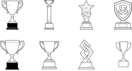 Fototapeta premium Minimalist Trophy and Award Line Art Illustrations Representing Success and Achievement