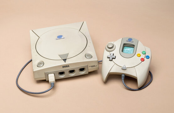 Sega Dreamcast console and controller representing retro gaming, late 90s