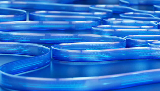 3D Data Stream Labyrinth forming layered blue pathways