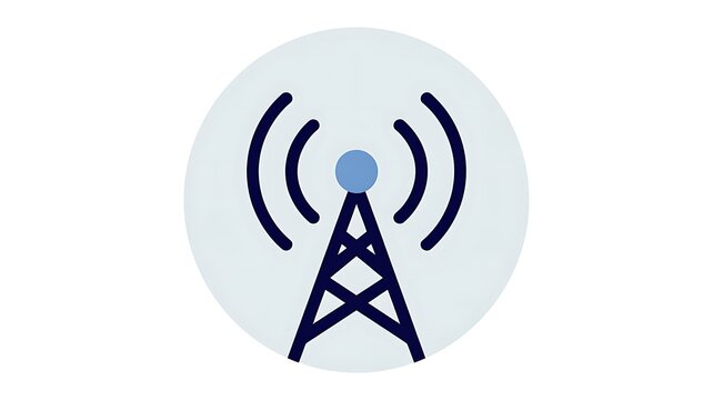 Radio communication tower icon with signal waves