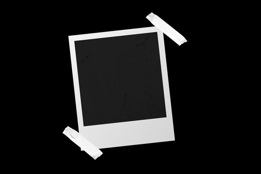 Vintage photo frame card with textured paper and adhesive tape, isolated on black JPEG background